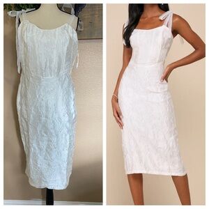 NWOT Lulus Gorgeous Persona White Satin Jacquard Tie-Strap Midi Dress